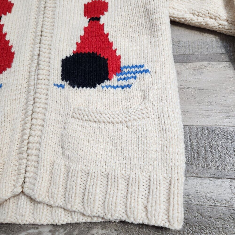 Bowling Cowichan Sweater 1950s Hand Knit Lined Wool Cardigan Talon Zip Pinup  M - Picture 5 of 16